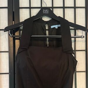 ANTONIO MELANI Designer Black Midi Dress Lined Belt Full Zip Button Collar 4 EUC